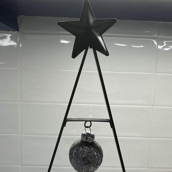 Metal Triangle Shape A Framed Christmas Tree w/Silver Hanging Ornaments 14.5" - Picture 4 of 10